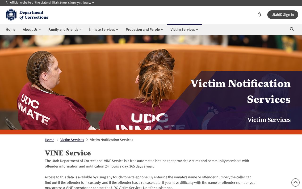 Cache County VINELink release notification rules from Utah Corrections