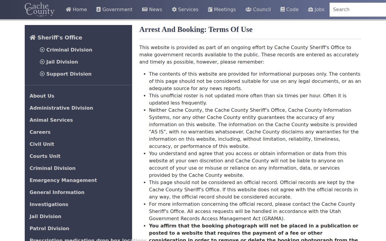 Cache County 72-hour release roster cadence and official record limits