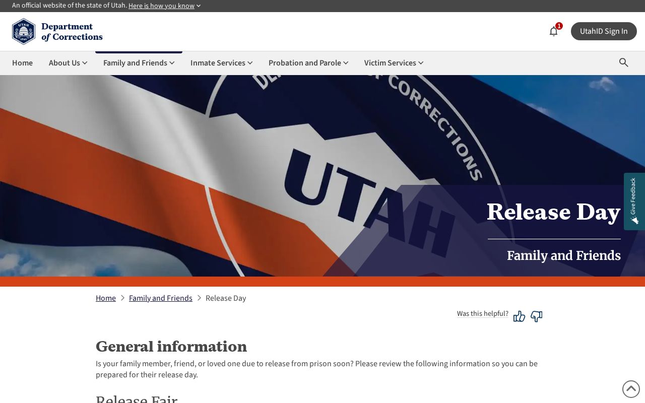 Cache County state inmate release date and Utah release day instructions