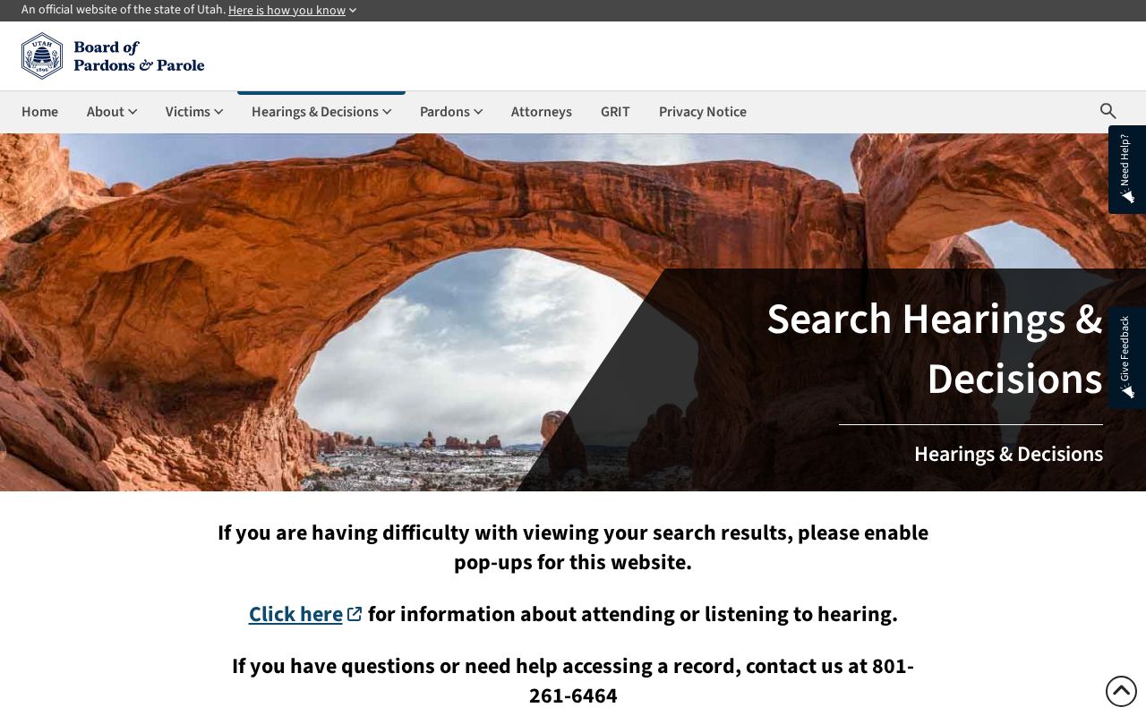 Cache County parole hearing and decision record search
